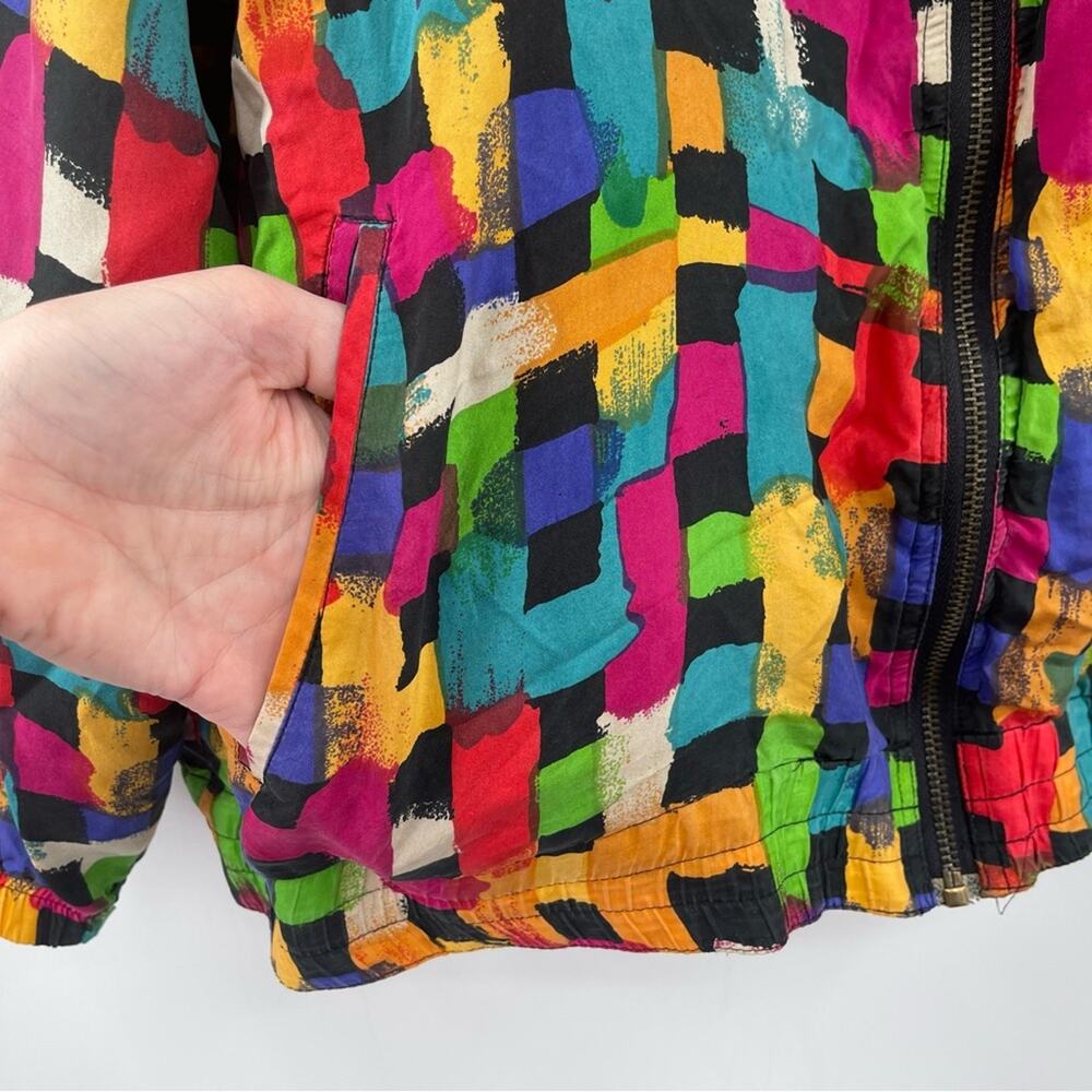 VINTAGE EVR Rousso Apparel 100% Silk Bomber Windbreaker Jacket 90s Y2K Large - Picture 8 of 13